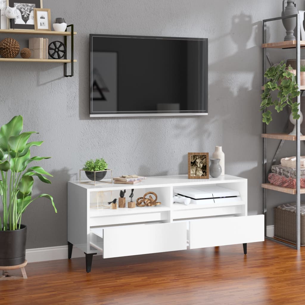 vidaXL Meuble TV blanc brillant 100x34,5x44,5 cm bois d'ingénierie - Image 3