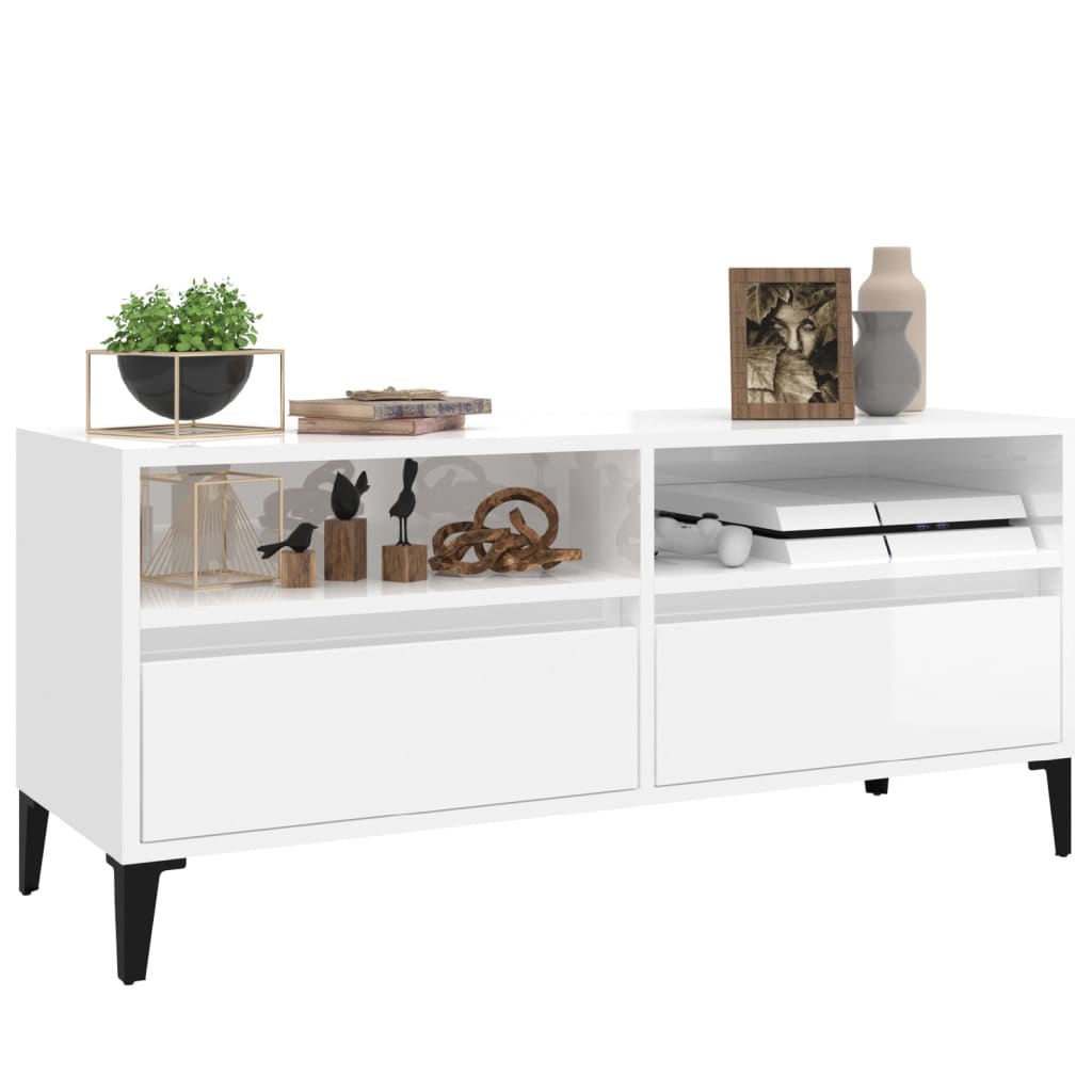 vidaXL Meuble TV blanc brillant 100x34,5x44,5 cm bois d'ingénierie - Image 4