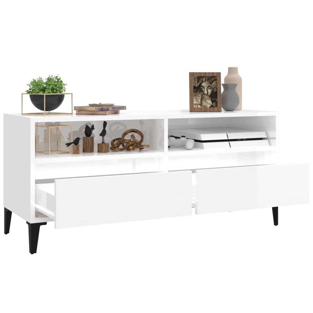vidaXL Meuble TV blanc brillant 100x34,5x44,5 cm bois d'ingénierie - Image 5