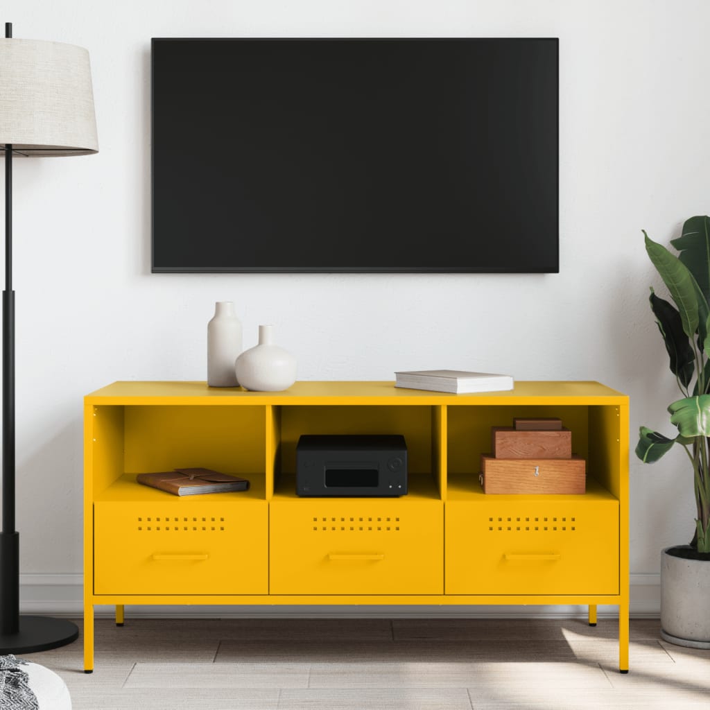 vidaXL Meuble TV jaune moutarde 100,5x39x50,5 cm acier - Image 3