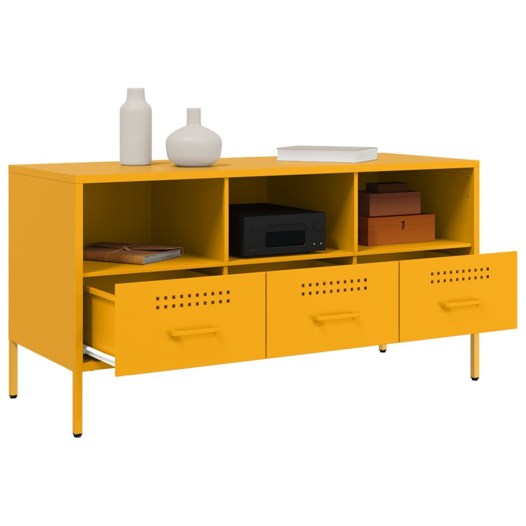 vidaXL Meuble TV jaune moutarde 100,5x39x50,5 cm acier - Image 5