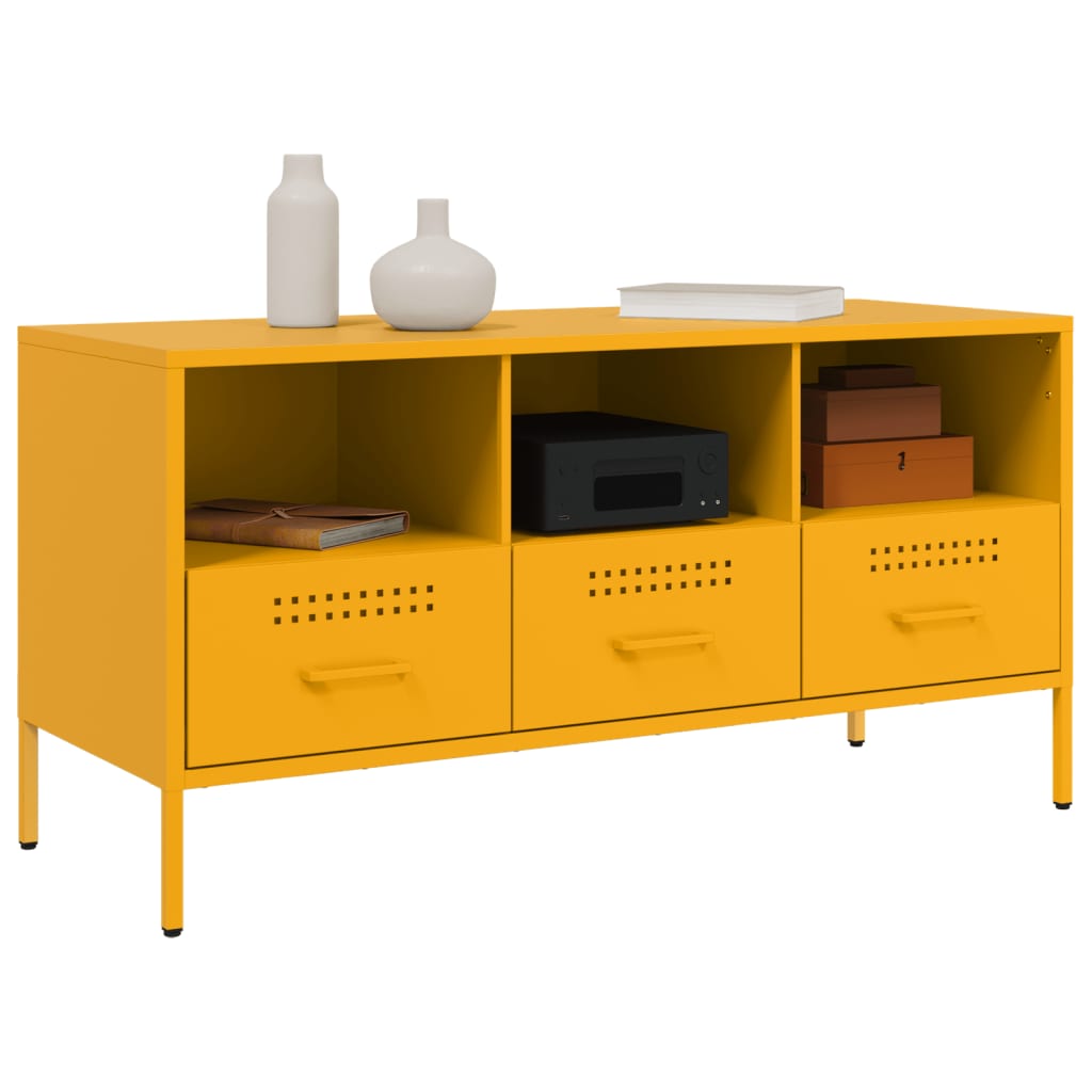 vidaXL Meuble TV jaune moutarde 100,5x39x50,5 cm acier - Image 4