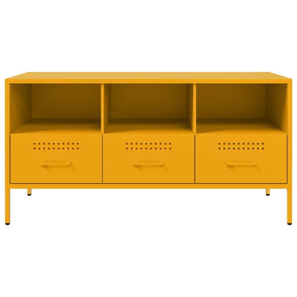 vidaXL Meuble TV jaune moutarde 100,5x39x50,5 cm acier - Image 6