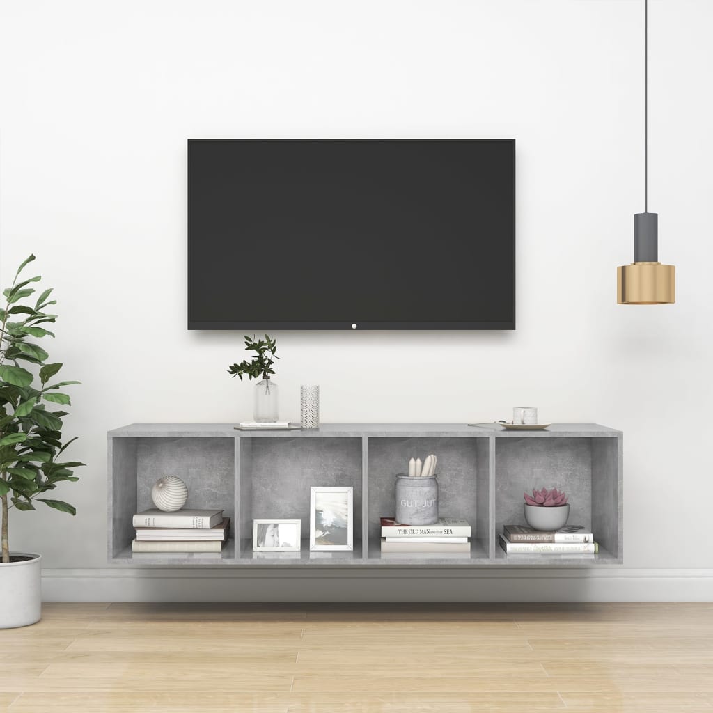 vidaXL Meuble TV mural Gris béton 37x37x142,5 cm Bois d’ingénierie