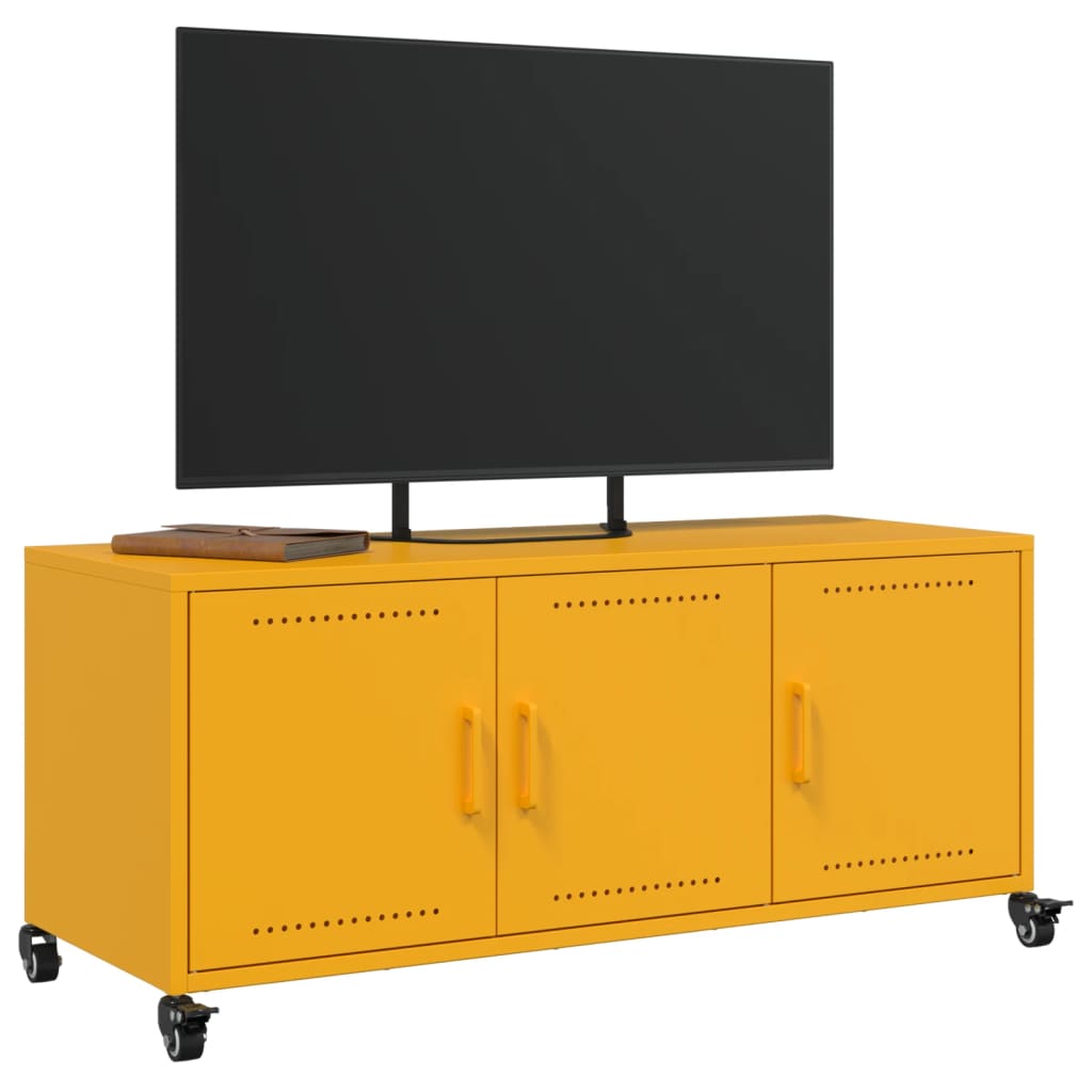 vidaXL Meuble TV jaune moutarde 100,5x39x43,5 cm acier - Image 5