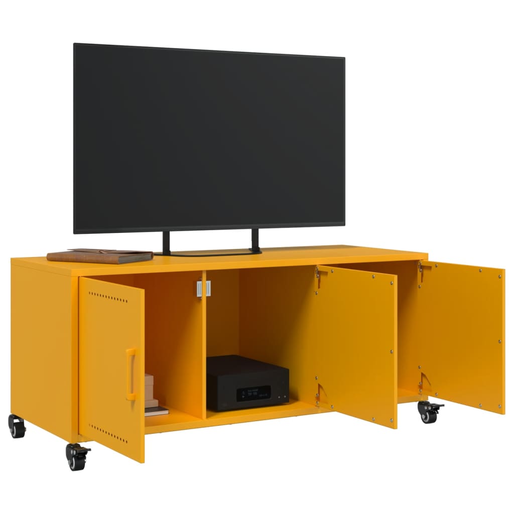 vidaXL Meuble TV jaune moutarde 100,5x39x43,5 cm acier - Image 4