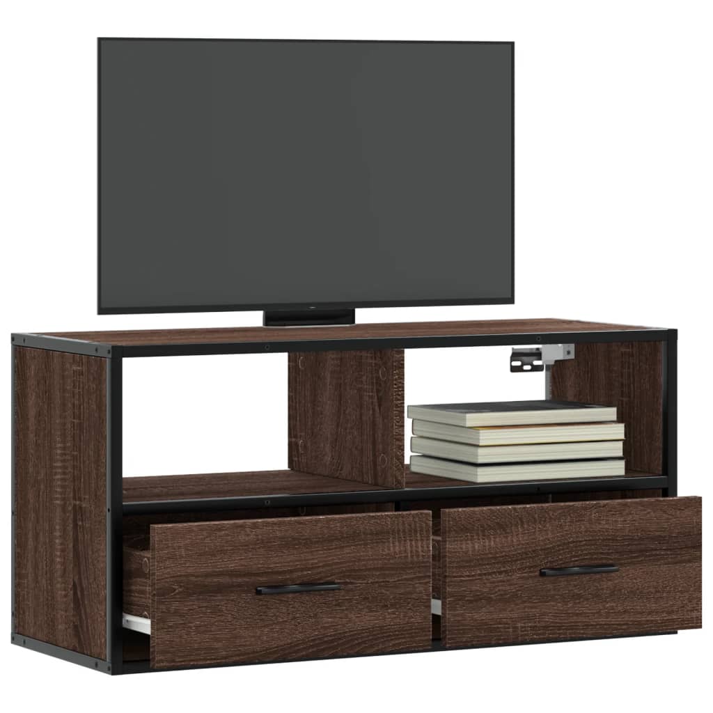 vidaXL Meuble TV chêne marron 80x31x39,5 cm bois d'ingénierie et métal