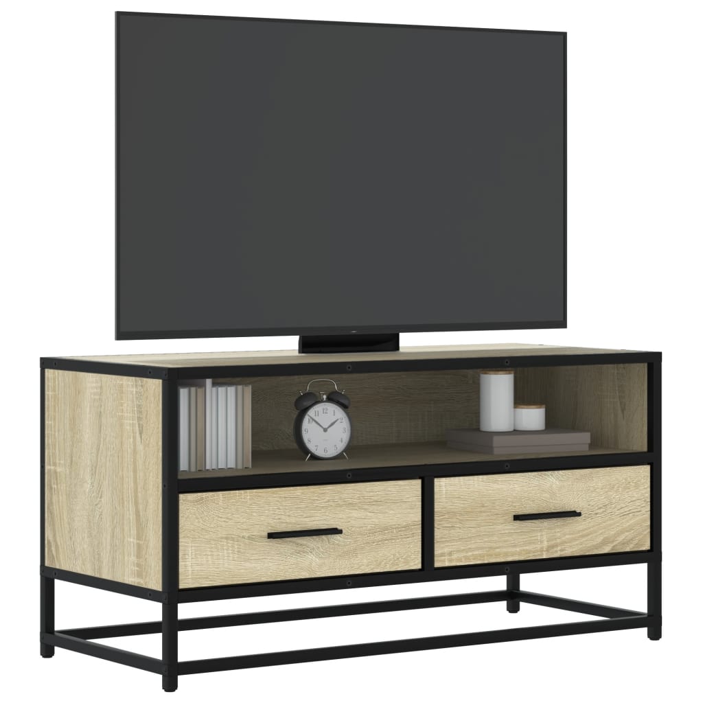 vidaXL Meuble TV chêne sonoma 80x34,5x40 cm bois d'ingénierie et métal