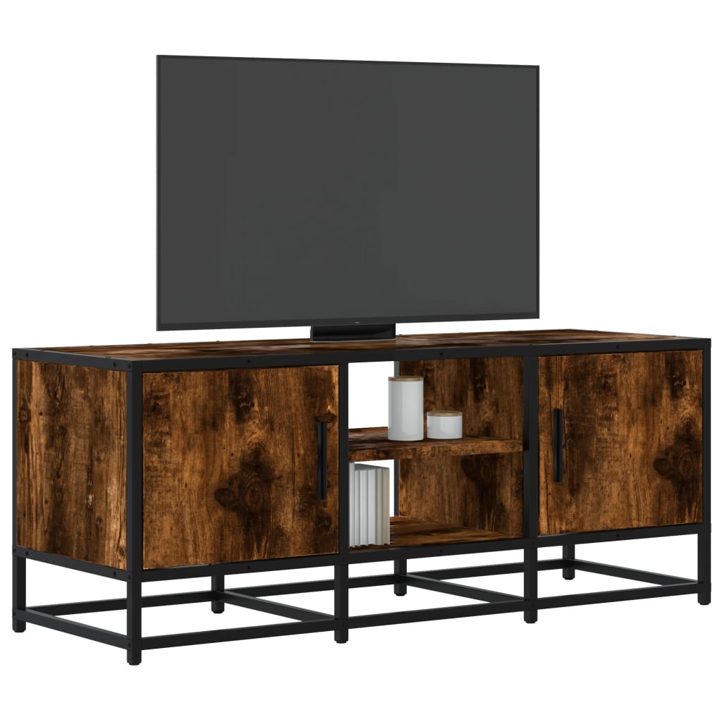 vidaXL Meuble TV chêne fumé 100x35x41 cm bois d'ingénierie et métal