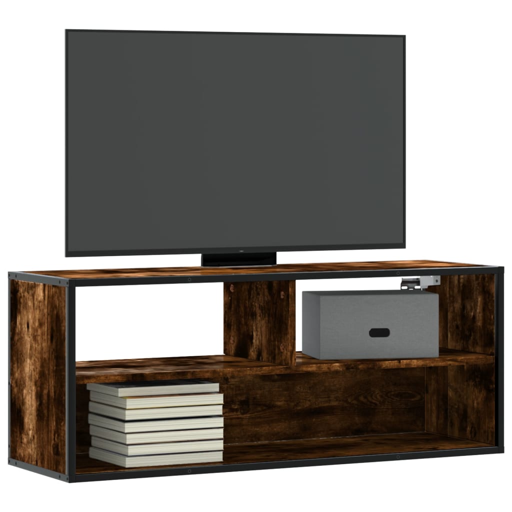vidaXL Meuble TV chêne fumé 100x31x39,5 cm bois d'ingénierie et métal