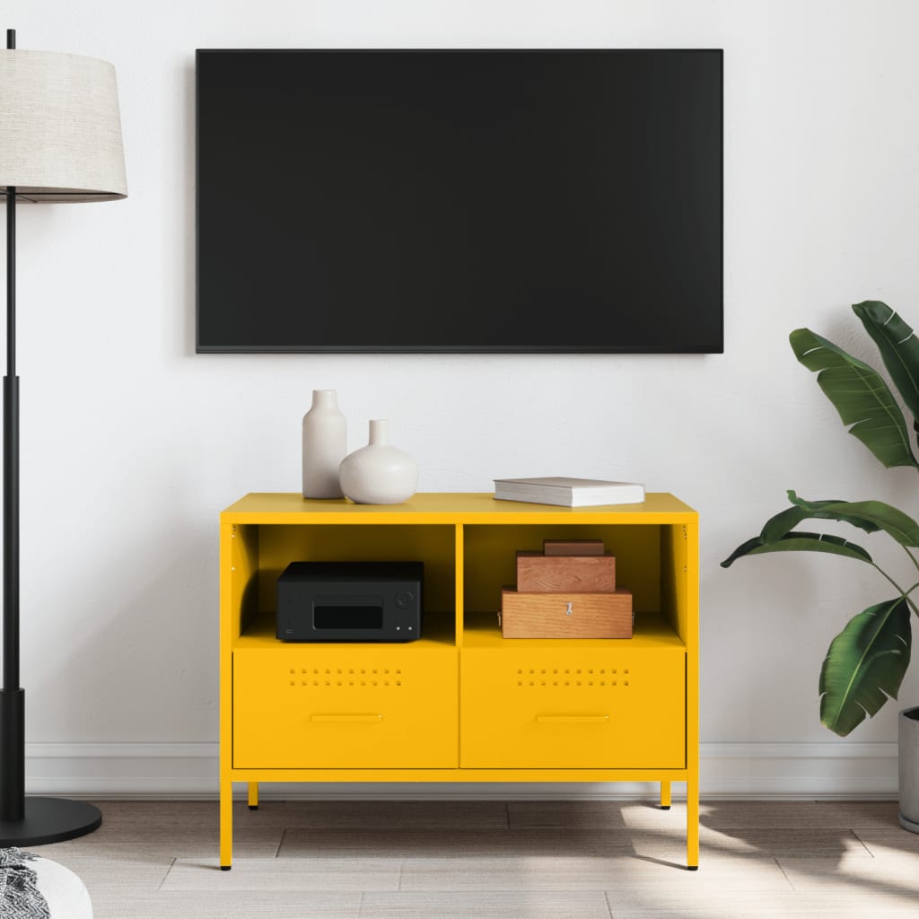 vidaXL Meuble TV jaune moutarde 68x39x50,5 cm acier - Image 3