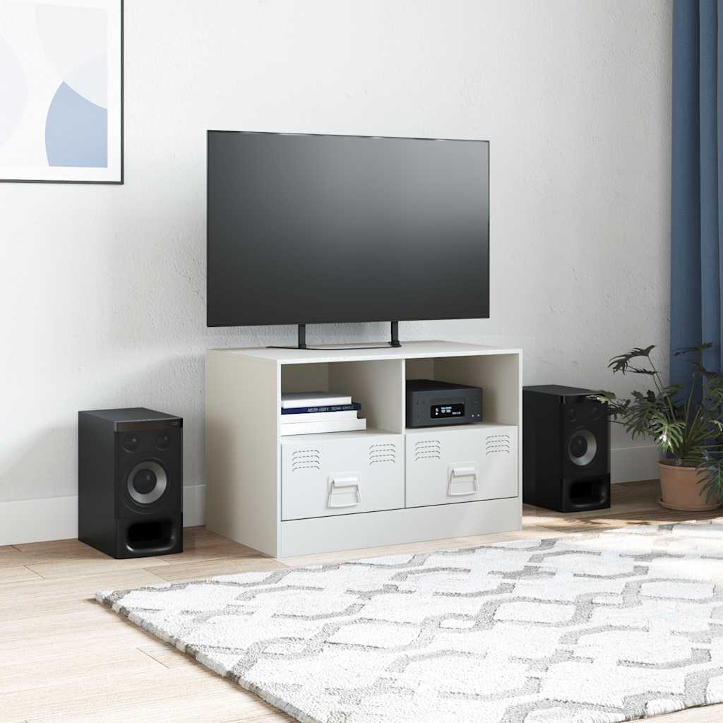 vidaXL Meuble TV blanc 67x39x44 cm acier - Image 3