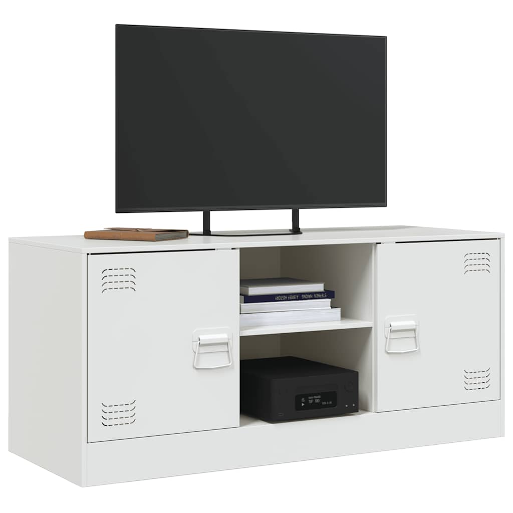 vidaXL Meuble TV blanc 99x39x44 cm acier - Image 4