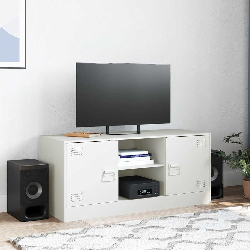 vidaXL Meuble TV blanc 99x39x44 cm acier - Image 3