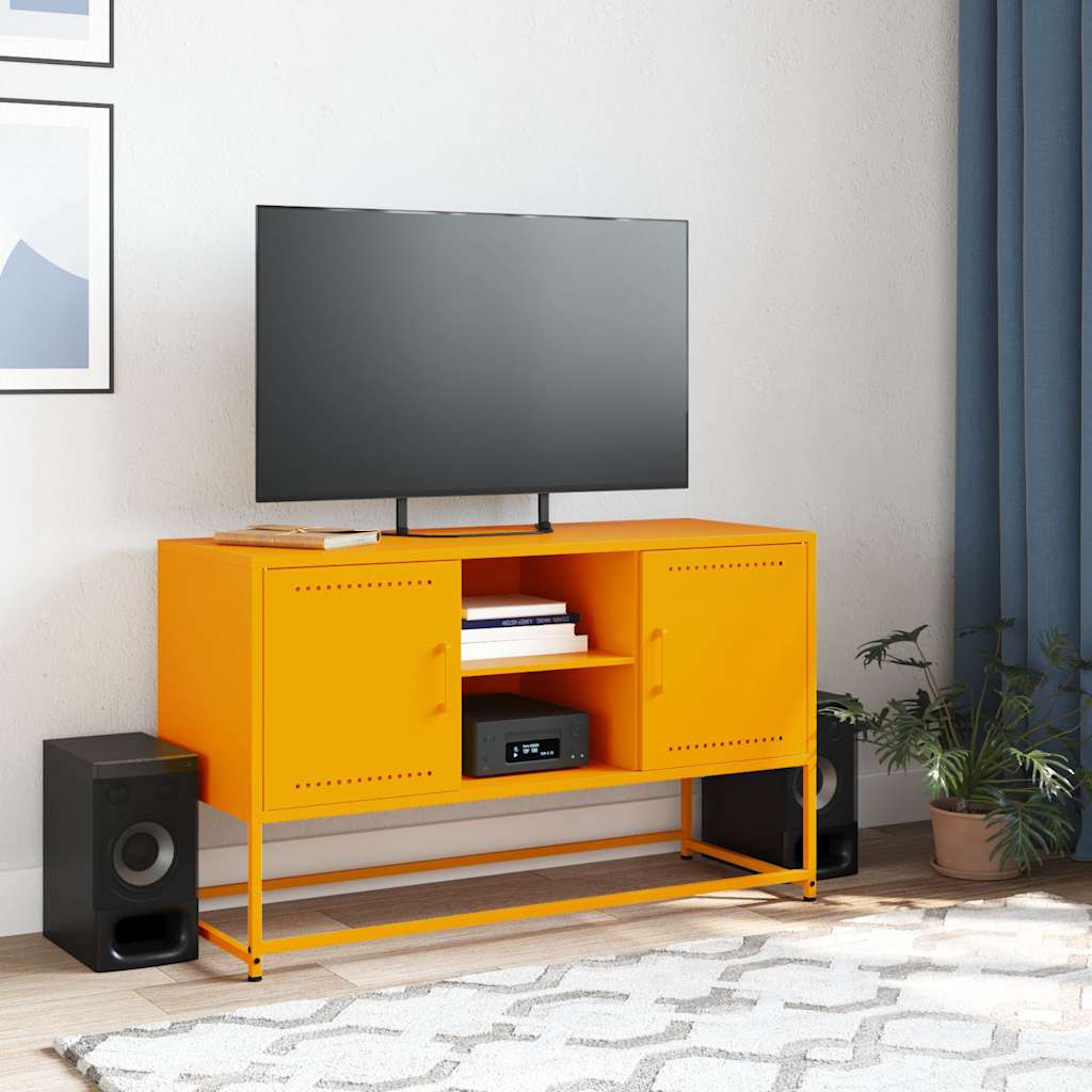 vidaXL Meuble TV jaune moutarde 100,5x39x60,5 cm acier - Image 3