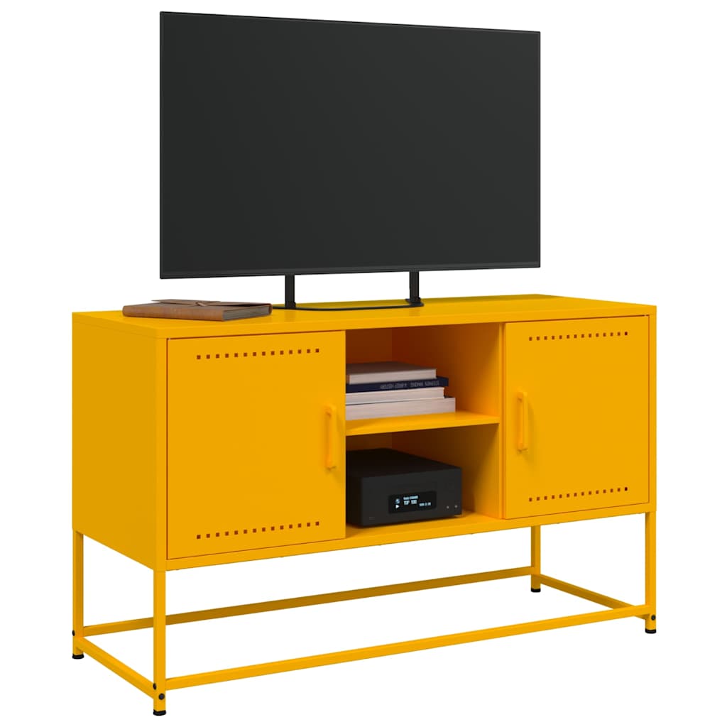 vidaXL Meuble TV jaune moutarde 100,5x39x60,5 cm acier - Image 4