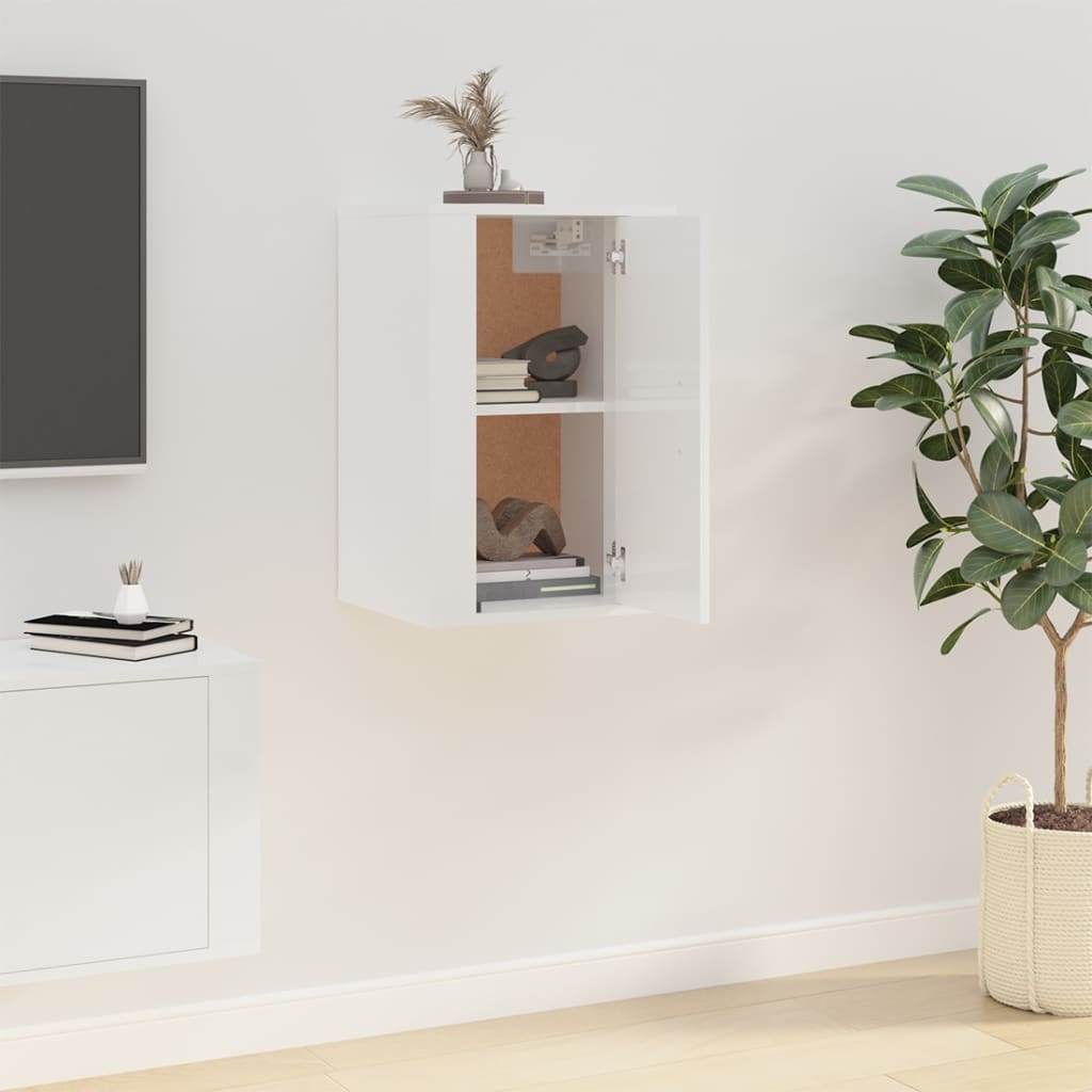 vidaXL Meuble TV mural Blanc brillant 40x34,5x60 cm - Image 4