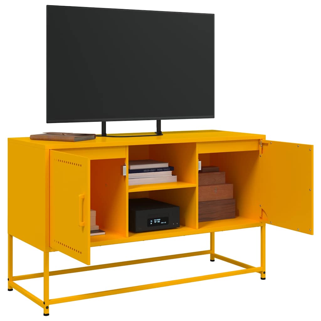 vidaXL Meuble TV jaune moutarde 100,5x39x60,5 cm acier - Image 5
