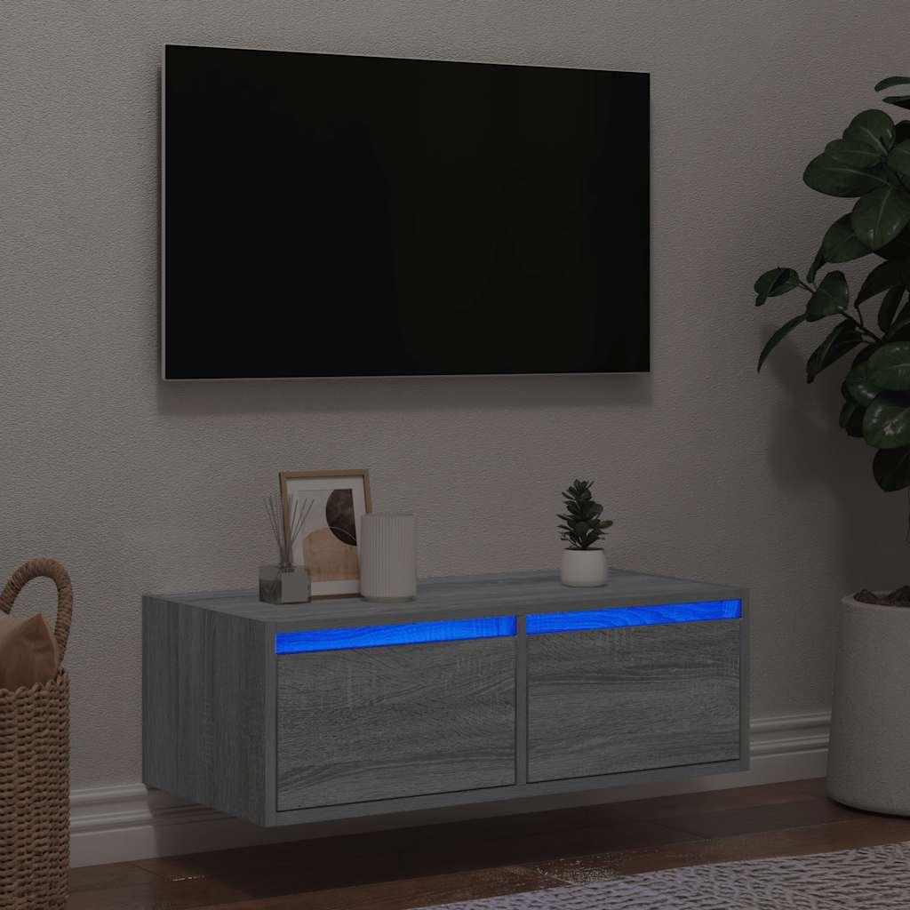 vidaXL Meuble TV avec lumières LED sonoma gris 75x35,5x25 cm