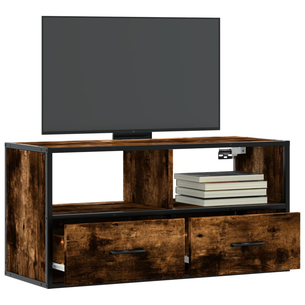 vidaXL Meuble TV chêne fumé 80x31x39,5 cm bois d'ingénierie et métal