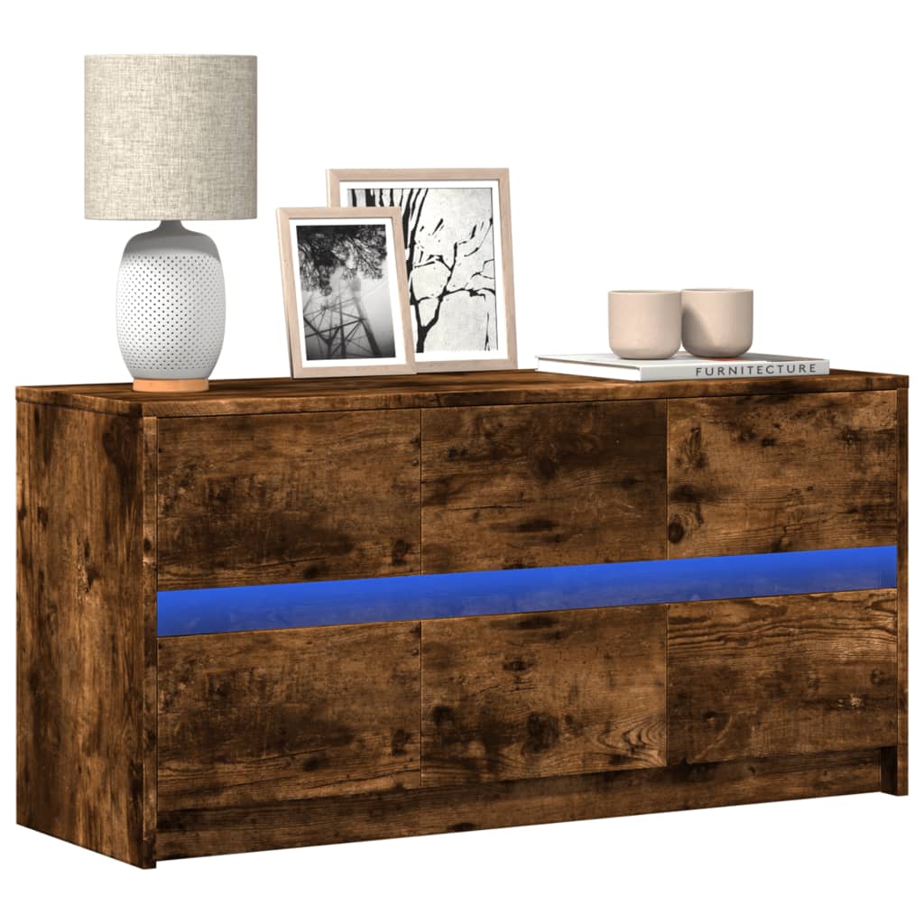 vidaXL Meuble TV avec LED chêne fumé 100x34x50 cm bois d'ingénierie