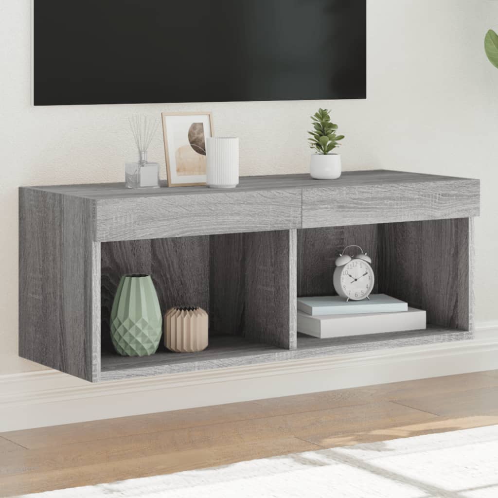 vidaXL Meuble TV avec lumières LED sonoma gris 80x30x30 cm