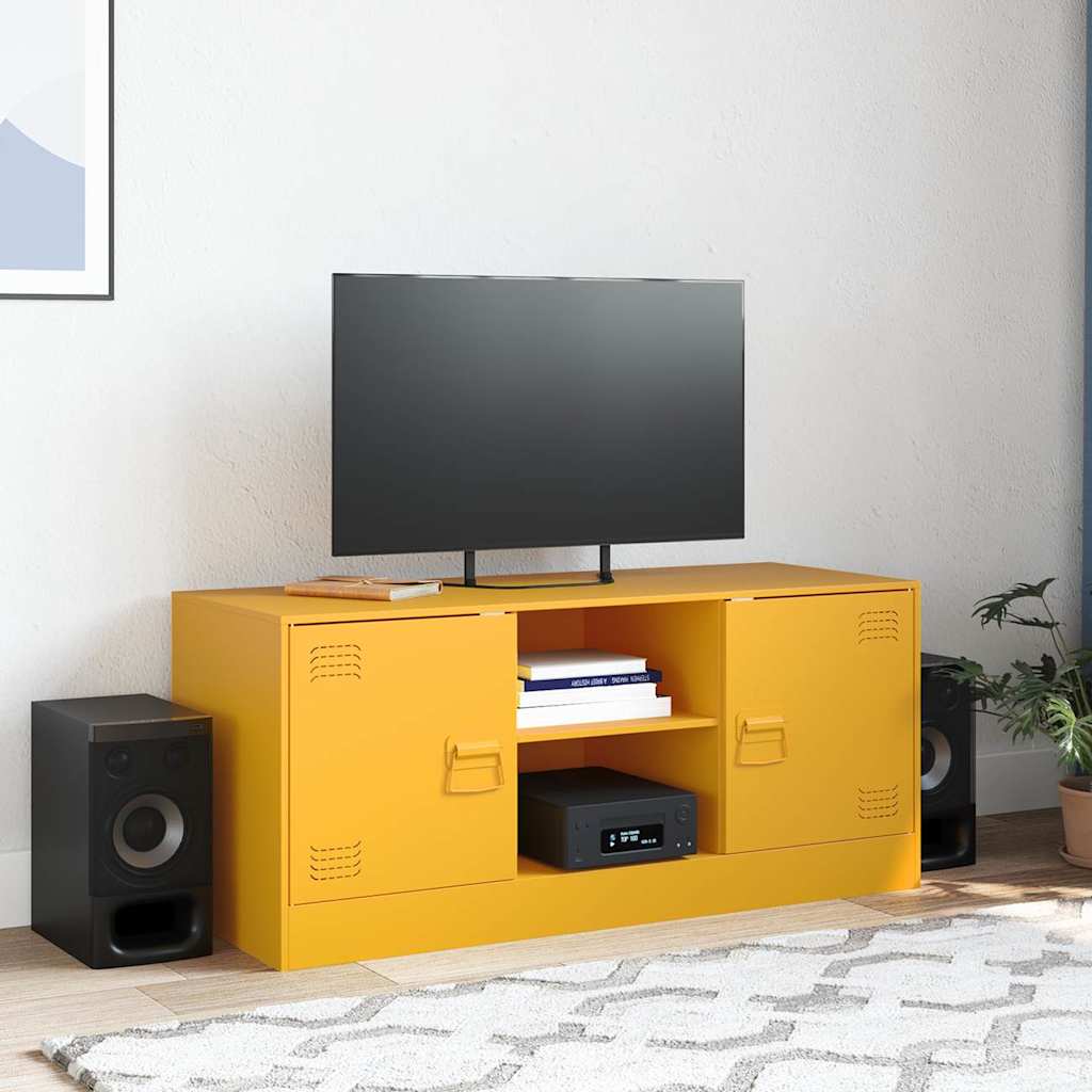 vidaXL Meuble TV jaune moutarde 99x39x44 cm acier - Image 3