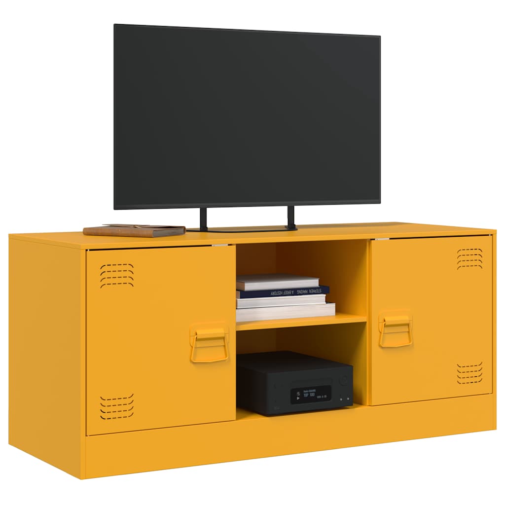 vidaXL Meuble TV jaune moutarde 99x39x44 cm acier - Image 4