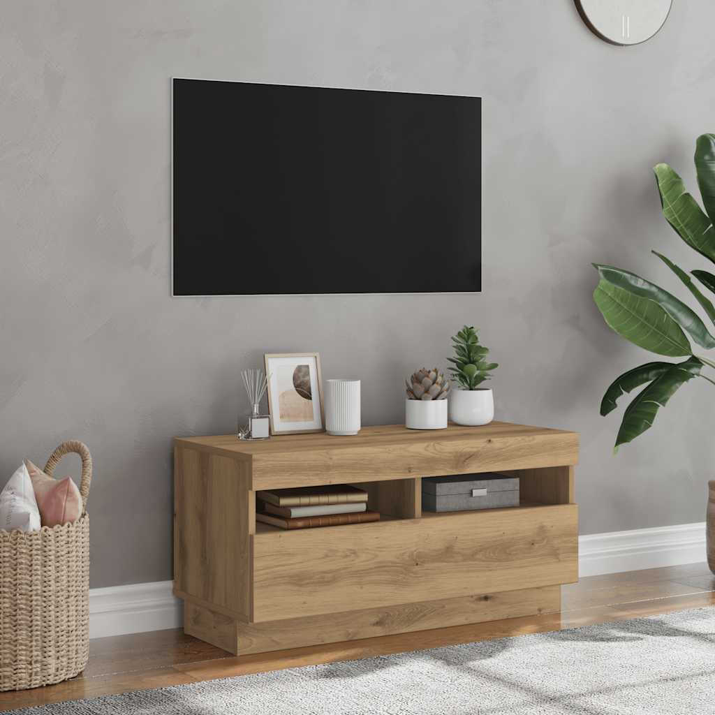 vidaXL Meuble TV avec lumières LED chêne artisanal bois d'ingénierie