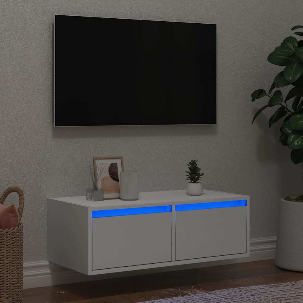 vidaXL Meuble TV avec lumières LED blanc 75x35,5x25 cm