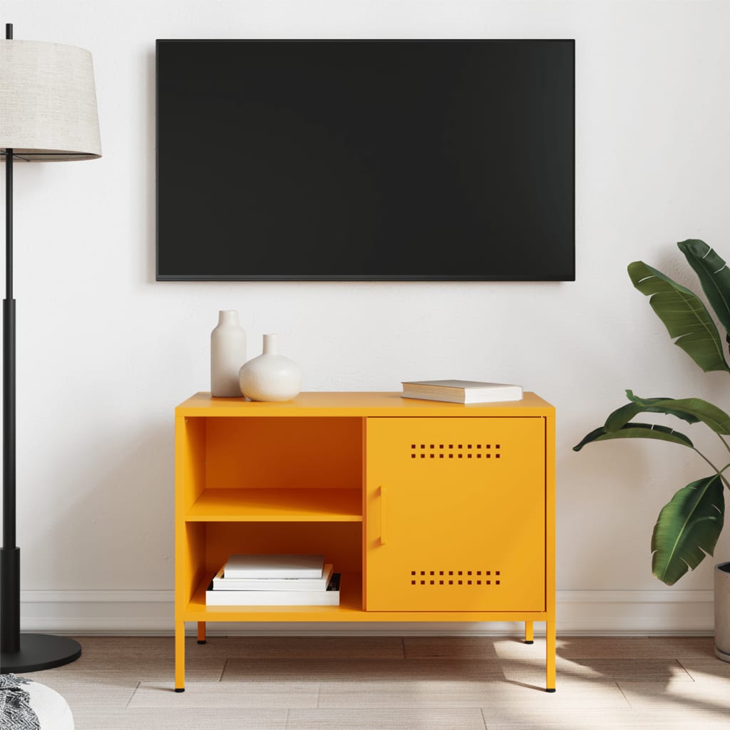 vidaXL Meuble TV jaune moutarde 68x39x50,5 cm acier - Image 3