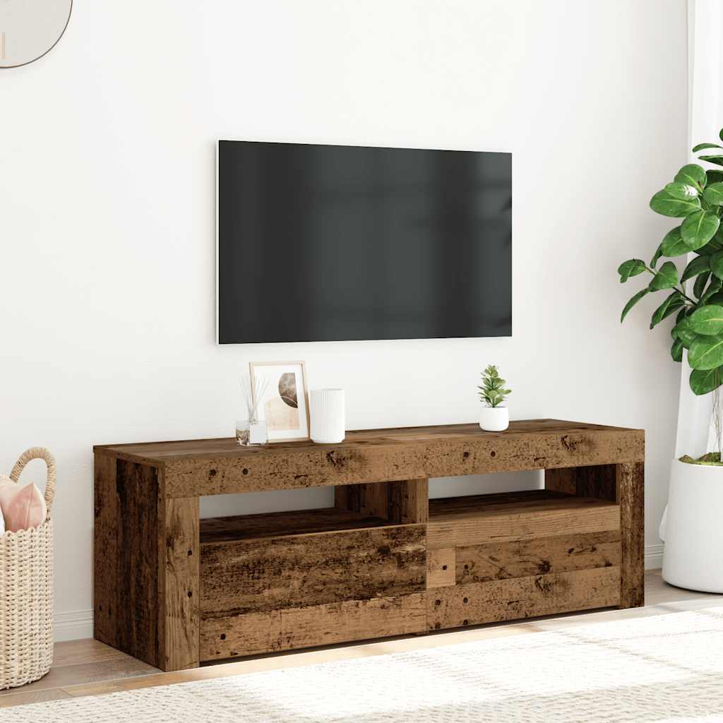 vidaXL Meuble TV avec lumières LED vieux bois bois d'ingénierie