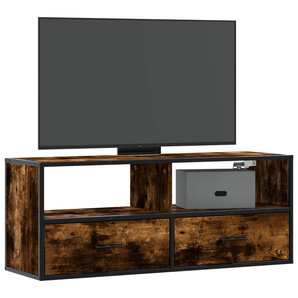 vidaXL Meuble TV chêne fumé 100x31x39,5 cm bois d'ingénierie et métal