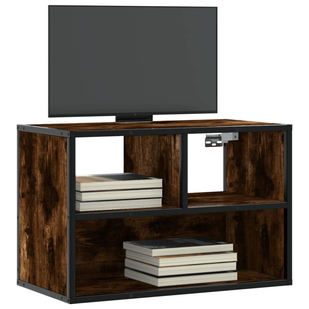 vidaXL Meuble TV chêne fumé 60x31x39,5 cm bois d'ingénierie et métal