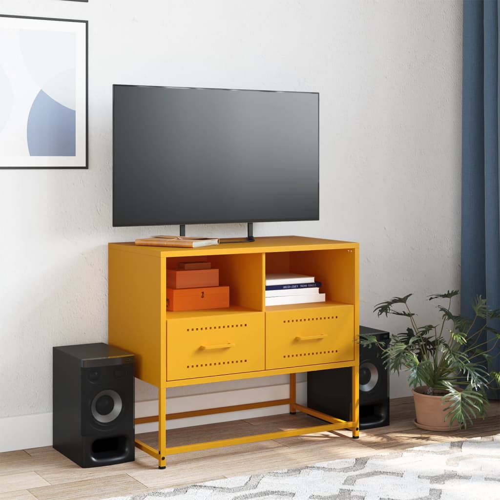 vidaXL Meuble TV jaune moutarde 68x39x60,5 cm acier - Image 3