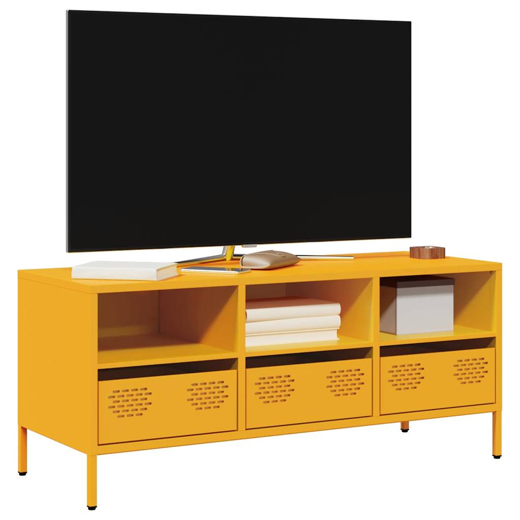 vidaXL Meuble TV jaune moutarde 101,5x39x43,5 cm acier laminé à froid