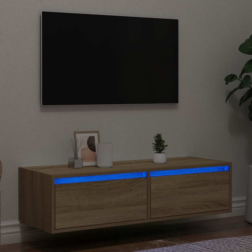 vidaXL Meuble TV avec lumières LED chêne sonoma 100X35,5x25 cm