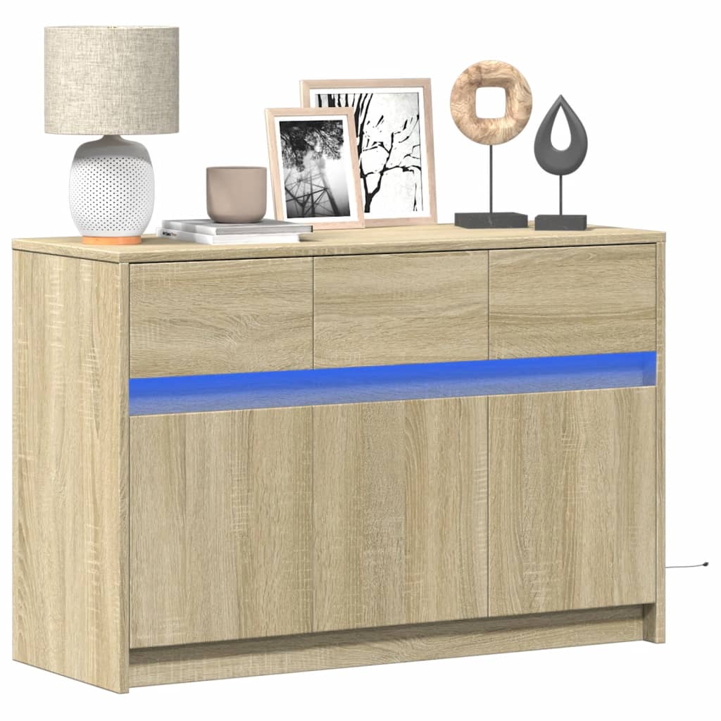 vidaXL Meuble TV avec LED chêne sonoma 91x34x61 cm bois d'ingénierie