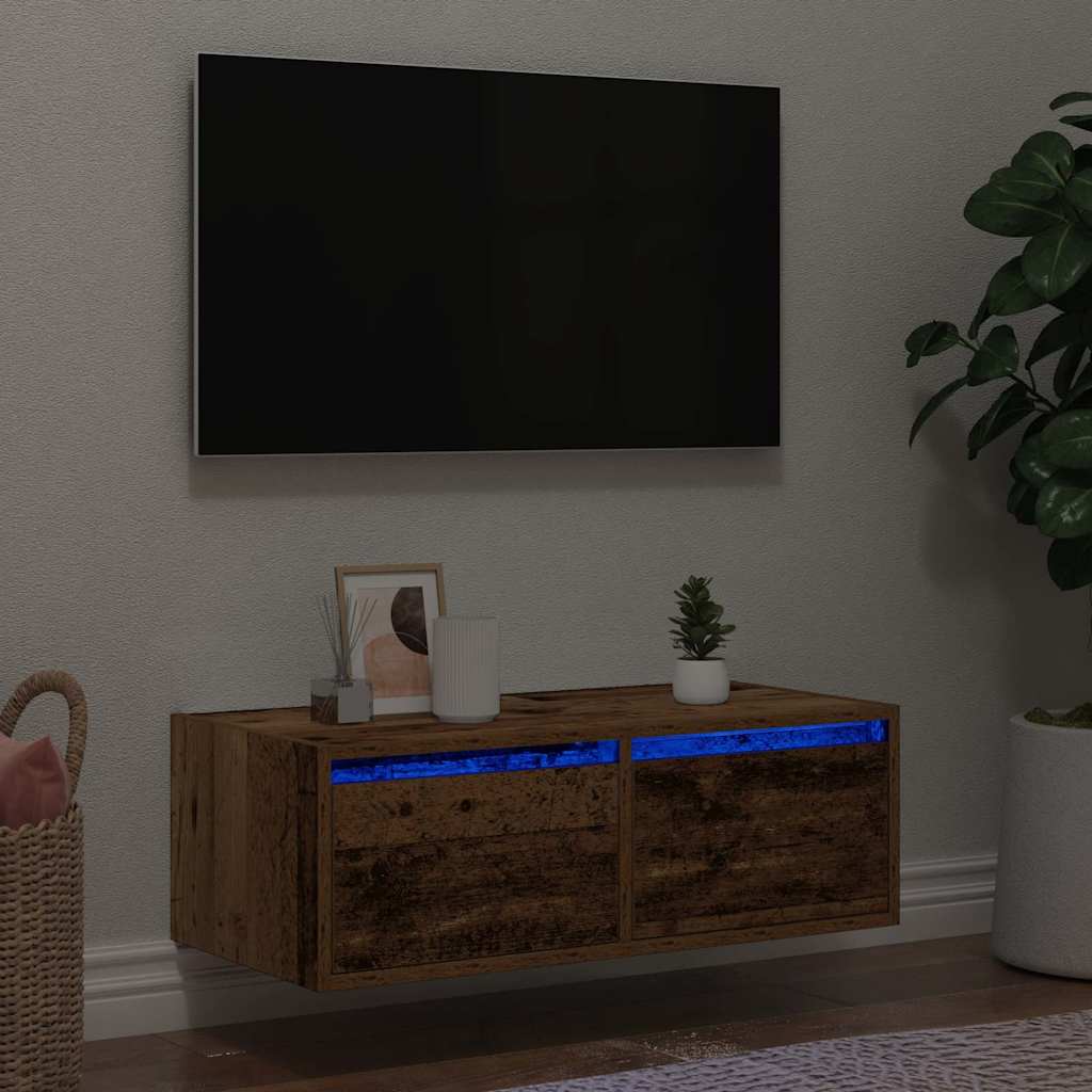 vidaXL Meuble TV avec lumières LED vieux bois 75x35,5x25 cm