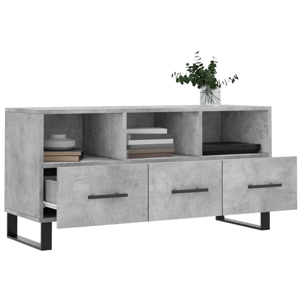 vidaXL Meuble TV gris béton 102x36x50 cm bois d'ingénierie - Image 4