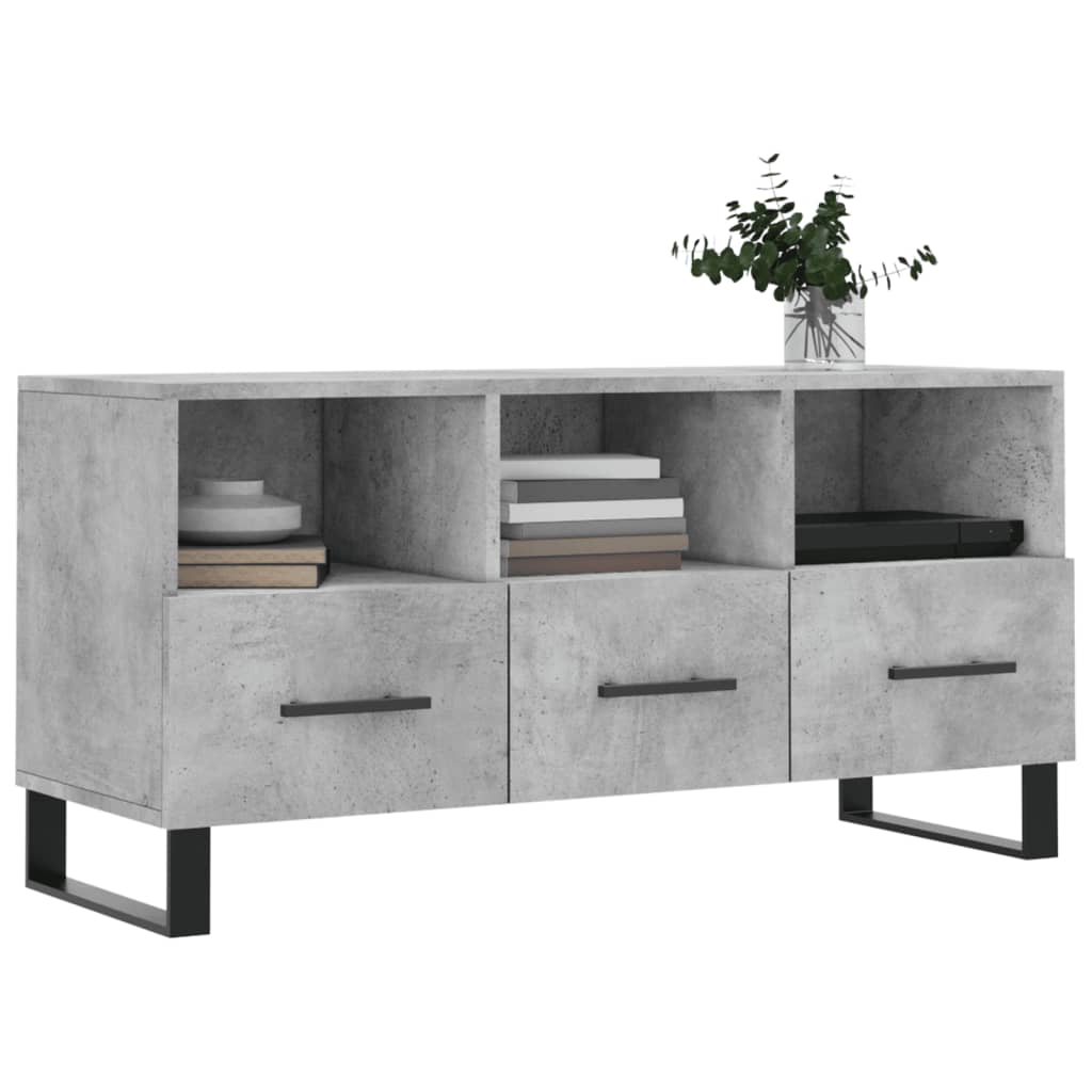 vidaXL Meuble TV gris béton 102x36x50 cm bois d'ingénierie - Image 3