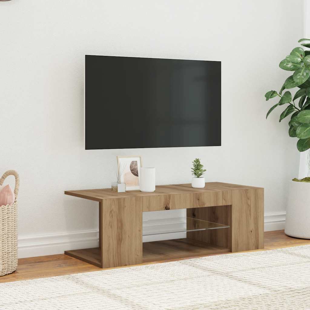 vidaXL Meuble TV avec lumières LED chêne artisanal bois d'ingénierie