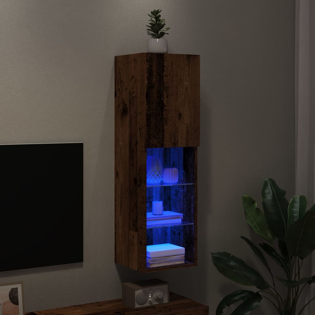 vidaXL Meuble TV avec lumières LED vieux bois 30,5x30x102 cm