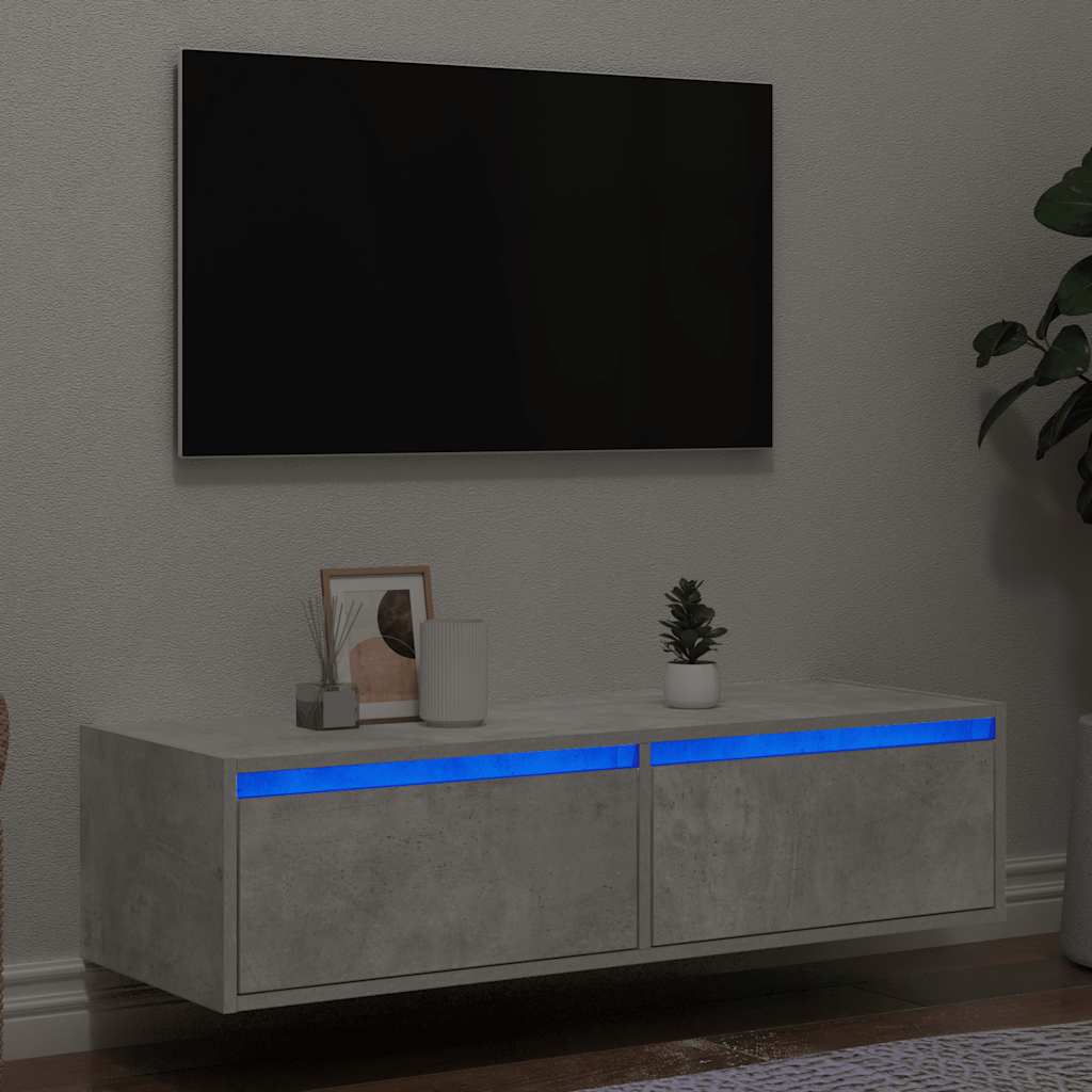 vidaXL Meuble TV avec lumières LED gris béton 100X35,5x25 cm