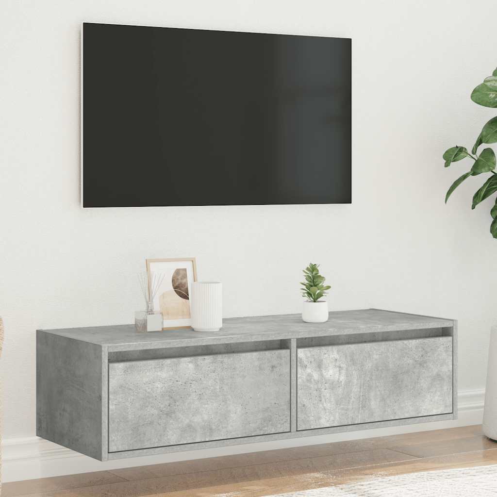 vidaXL Meuble TV avec lumières LED gris béton 100X35,5x25 cm - Image 4