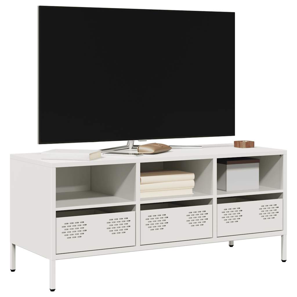 vidaXL Meuble TV blanc 101,5x39x43,5 cm acier laminé à froid