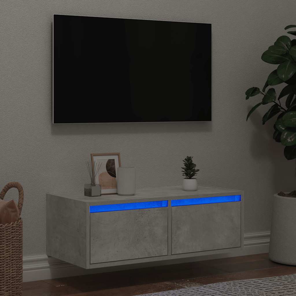 vidaXL Meuble TV avec lumières LED gris béton 75x35,5x25 cm