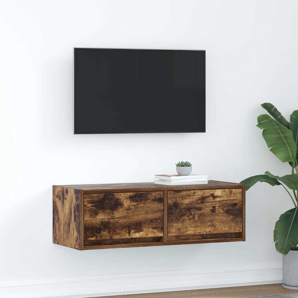 vidaXL Meuble TV chêne fumé 80x31x25,5 cm bois d'ingénierie
