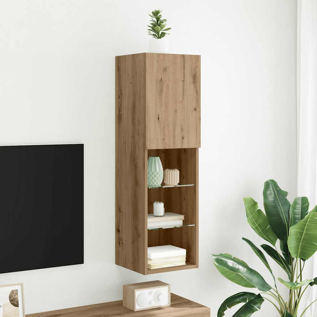 vidaXL Meuble TV avec lumières LED chêne artisanal 30,5x30x102 cm