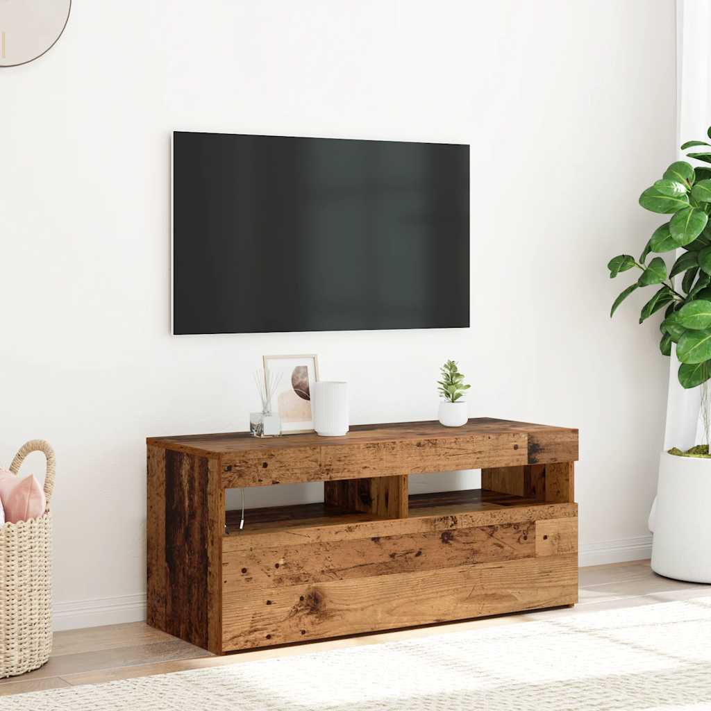 vidaXL Meuble TV avec lumières LED vieux bois bois d'ingénierie